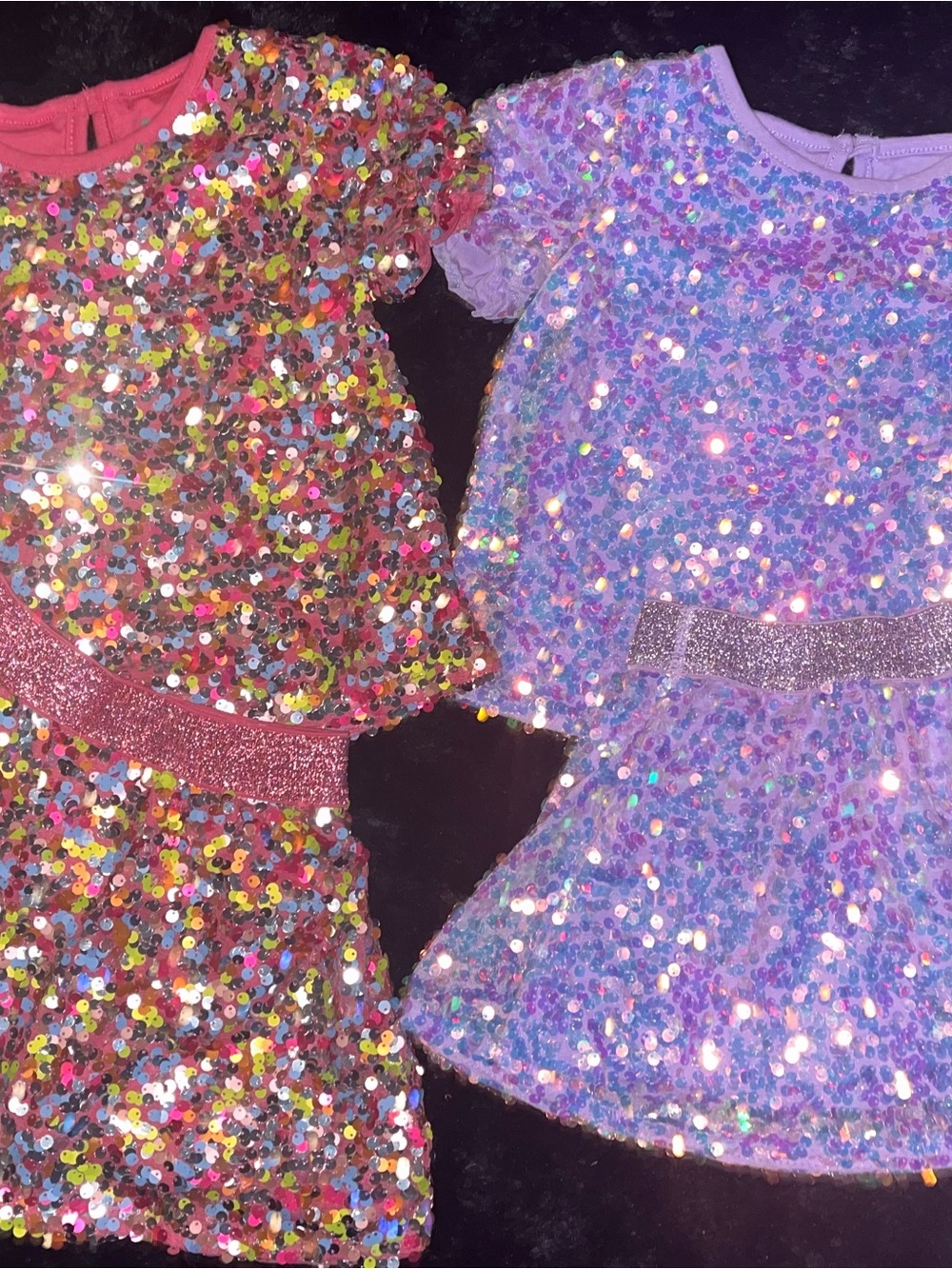 Girls Sequin Party Separates- Pink and Lavender Sparkle Keyhole Tops and Skirts